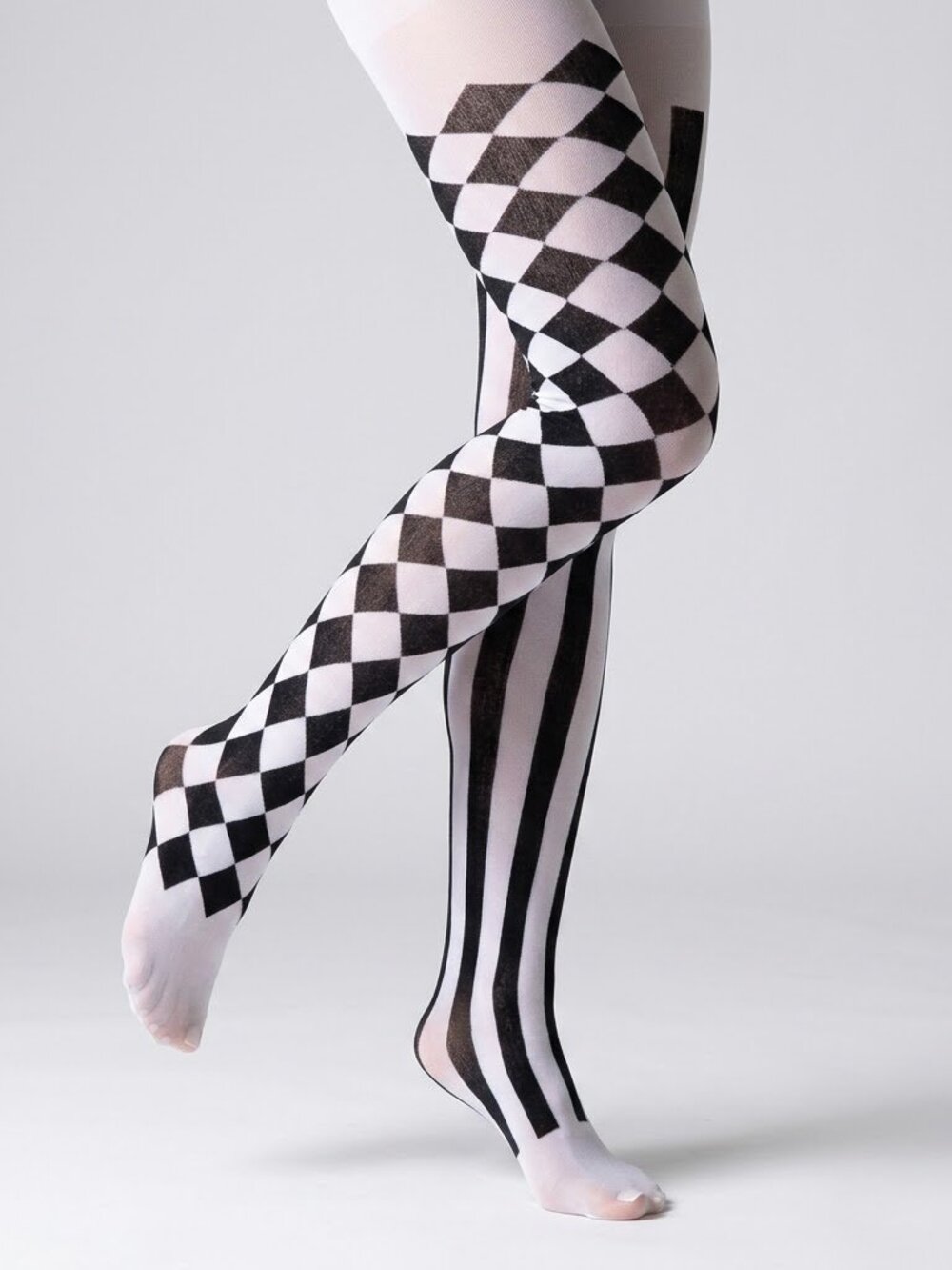 Harlequin Mismatched Checkered Striped Tights Pantyhose Clown Cosplay NEW OS